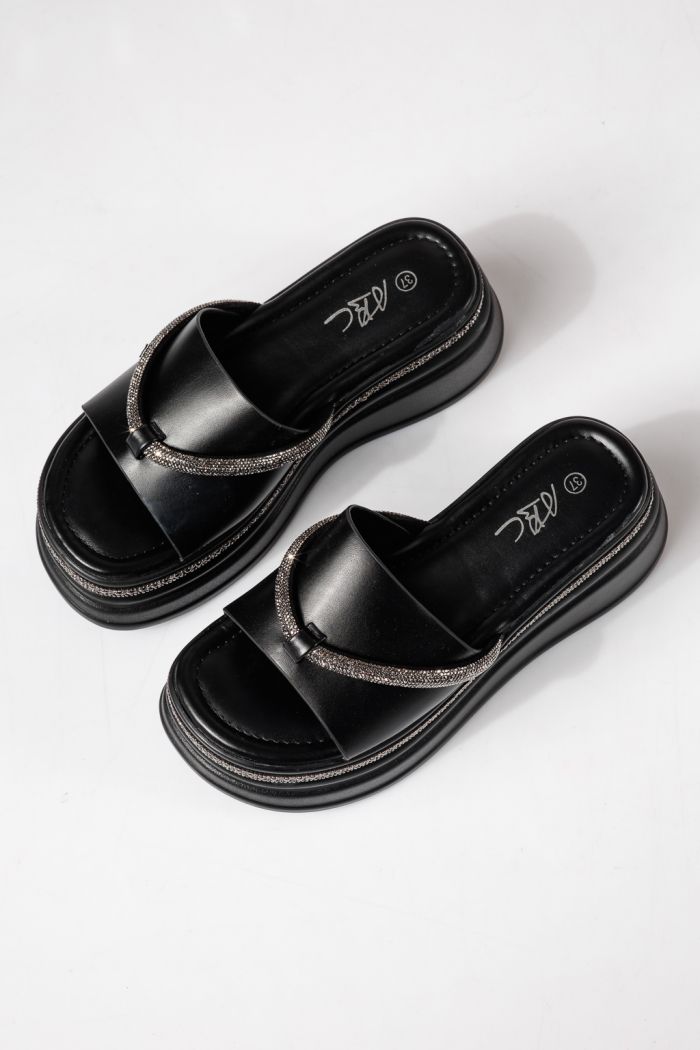 Papuci cu platforma dama negri din piele ecologica Belina #24748