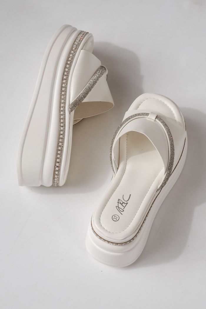 Papuci cu platforma dama albi din piele ecologica Belina #24749