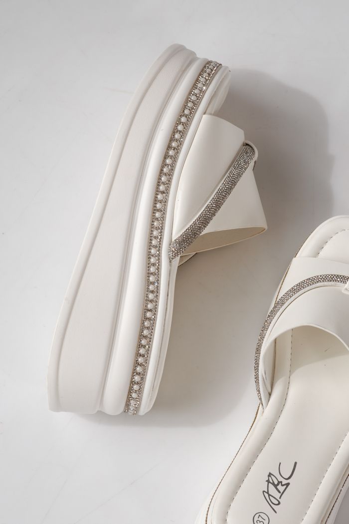 Papuci cu platforma dama albi din piele ecologica Belina #24749