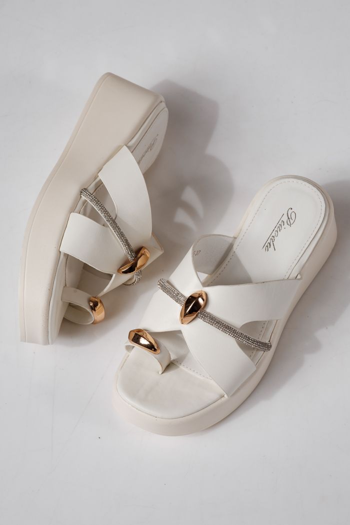 Papuci cu platforma dama albi din piele ecologica Keiko #24982