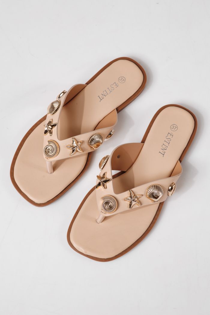 Papuci dama bej din piele ecologica Zelia #24801