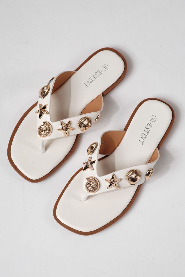 Papuci dama albi din piele ecologica Zelia #24800