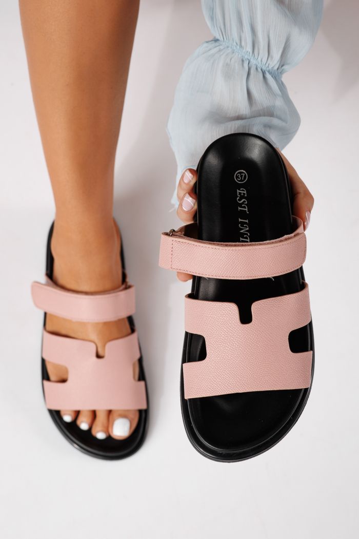 Papuci dama roz din piele ecologica Yarina #24798