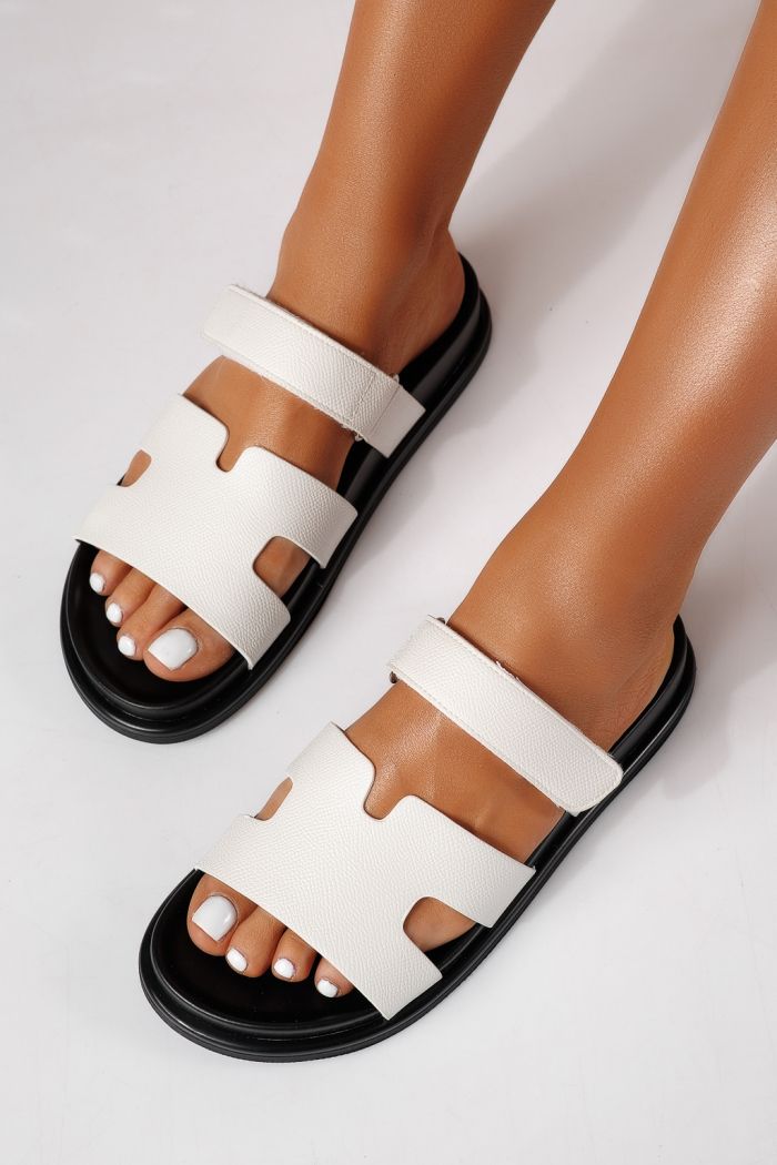 Papuci dama albi din piele ecologica Yarina #24797