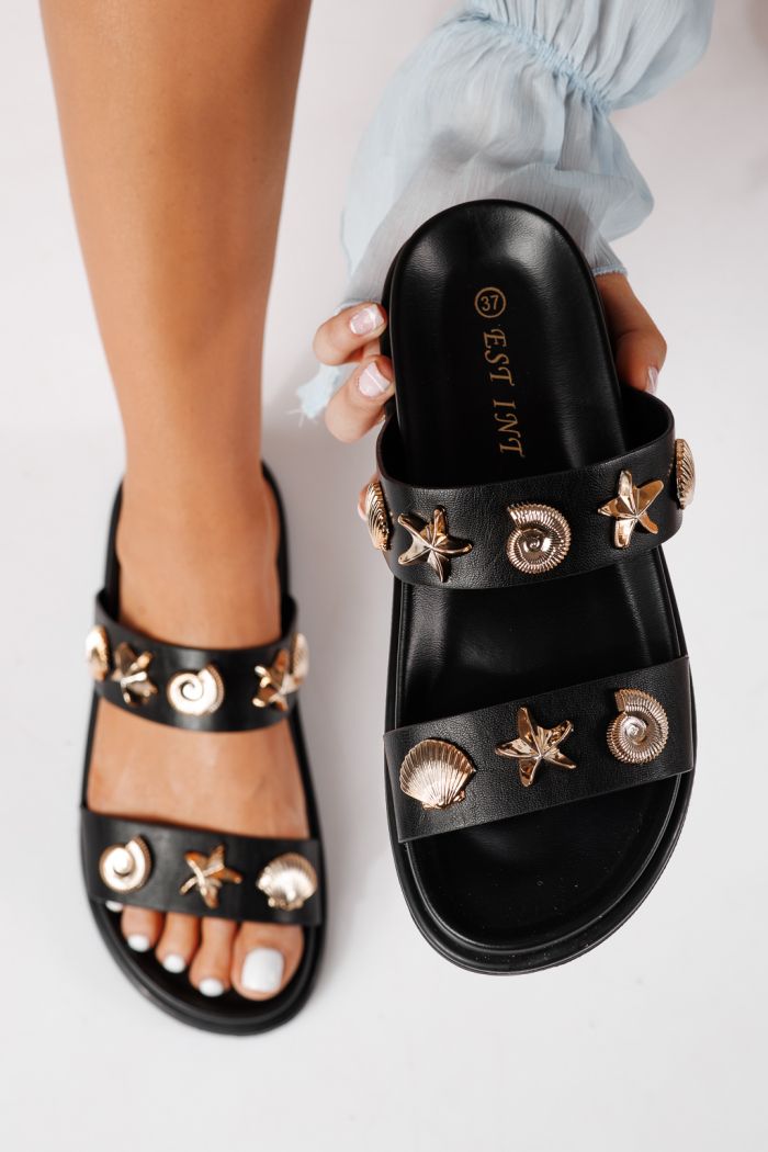 Papuci dama negri din piele ecologica Tiana #24791