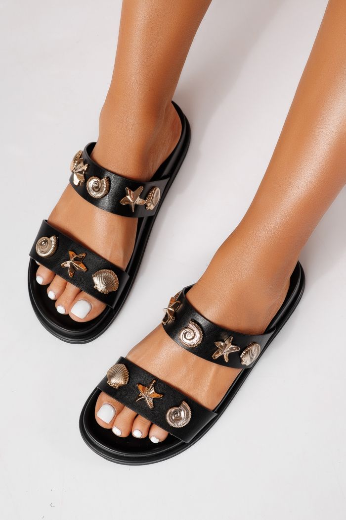 Papuci dama negri din piele ecologica Tiana #24791