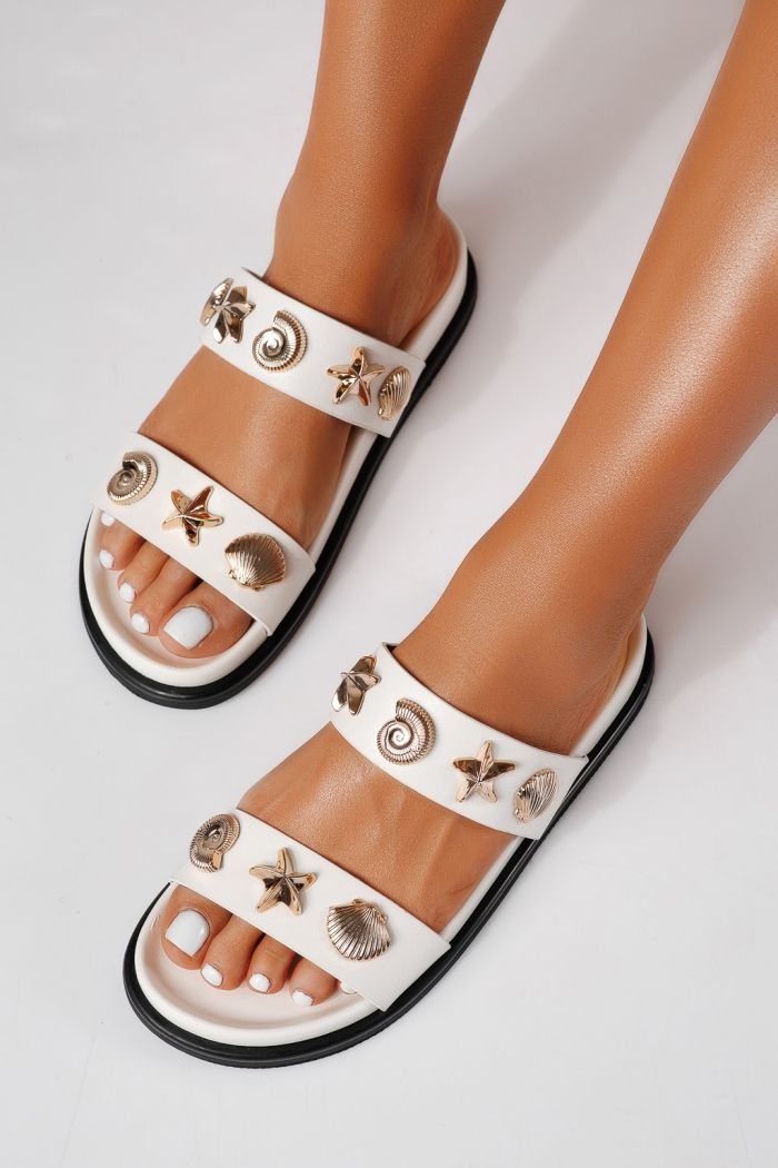 Papuci dama albi din piele ecologica Tiana #24794