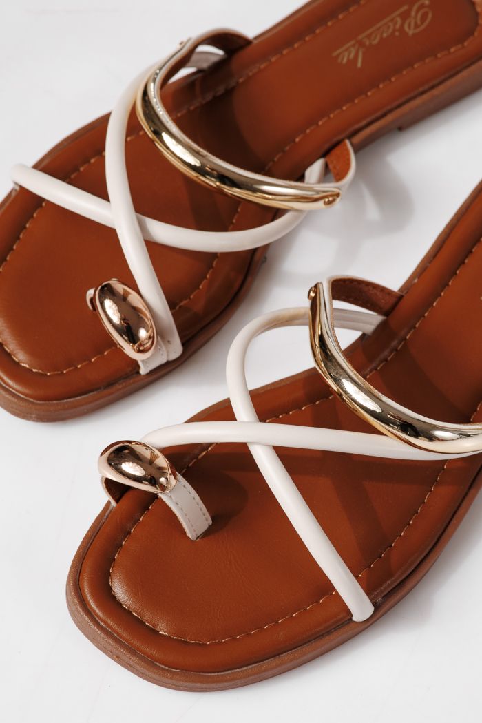 Papuci dama albi din piele ecologica Lea #24963