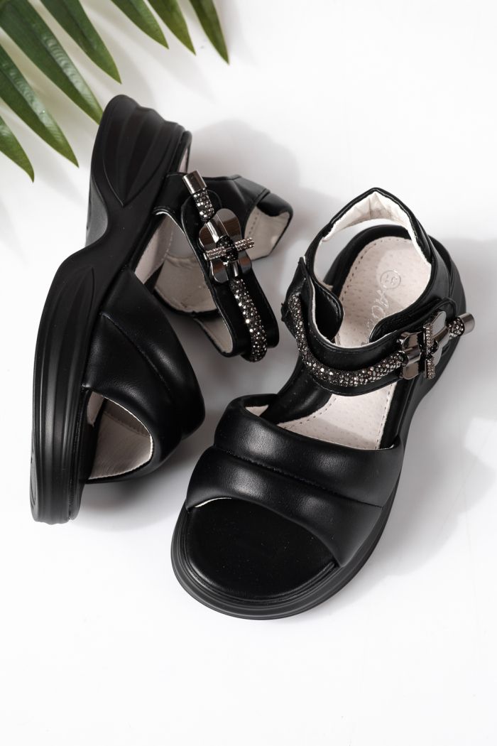 Sandale copii negre din piele ecologica Flori #24948