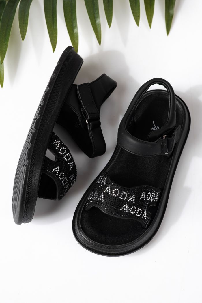 Sandale copii negre din piele ecologica Ivara #24926