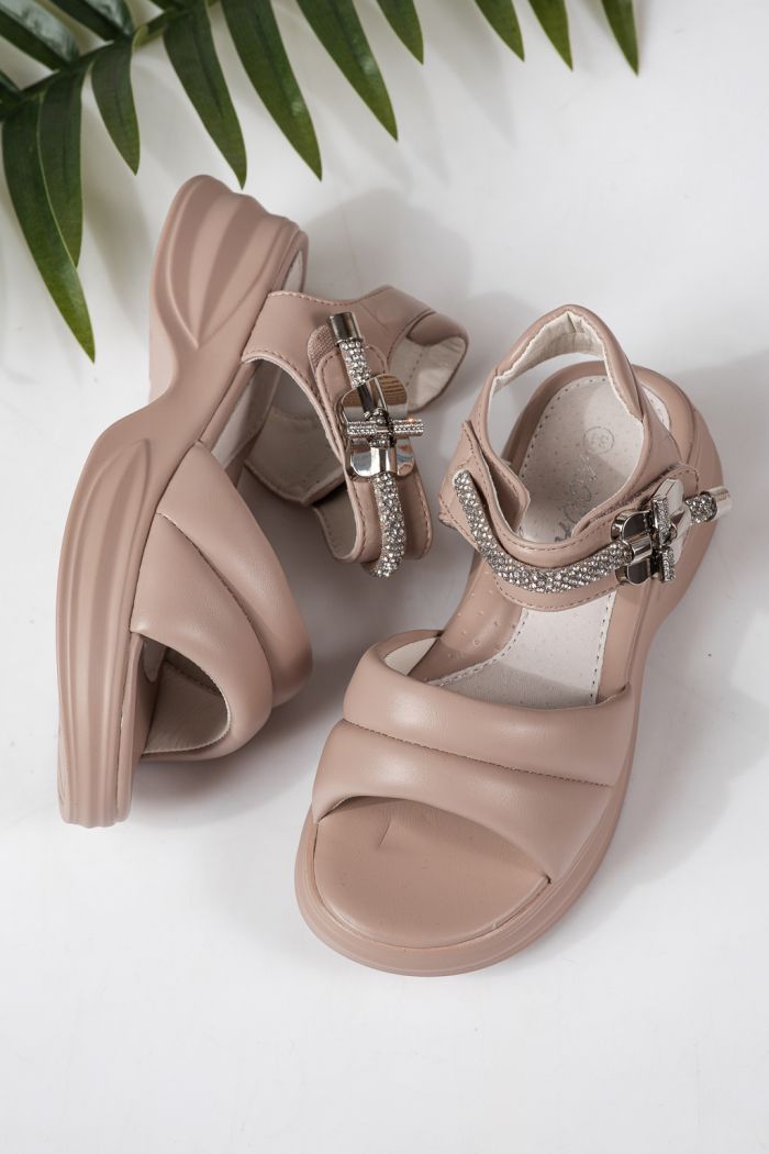 Sandale copii roz din piele ecologica Flori #24949