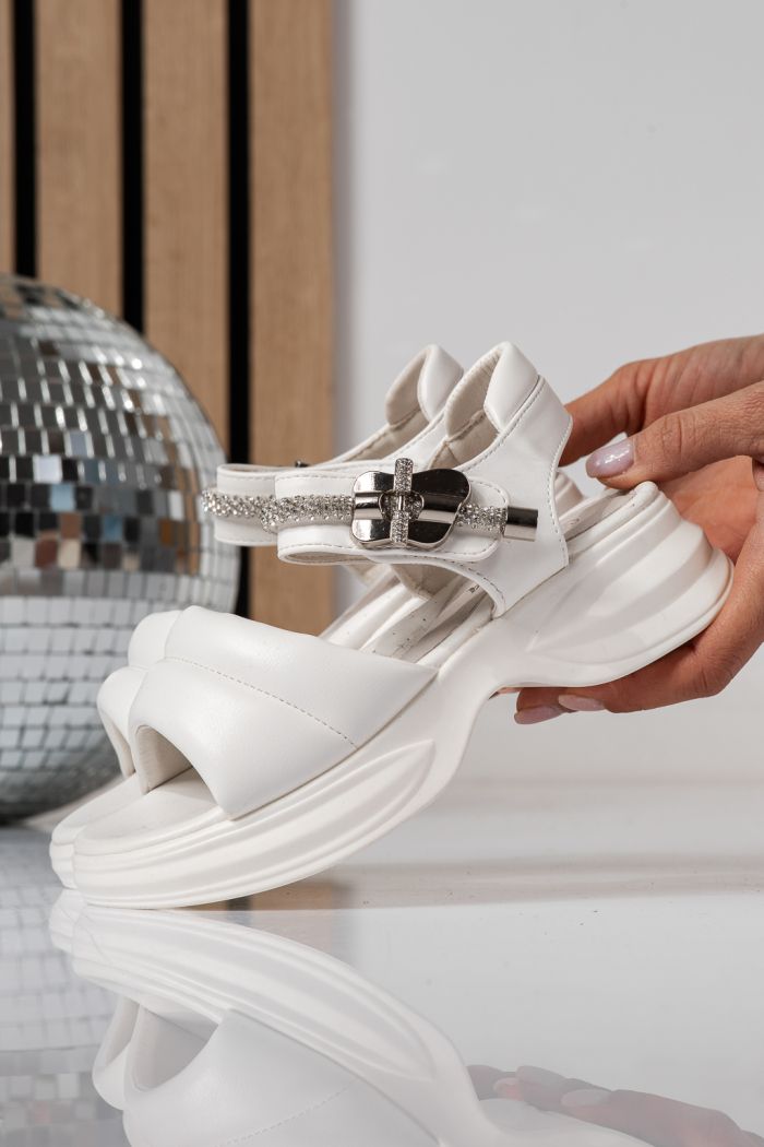 Sandale copii albe din piele ecologica Flori #24947