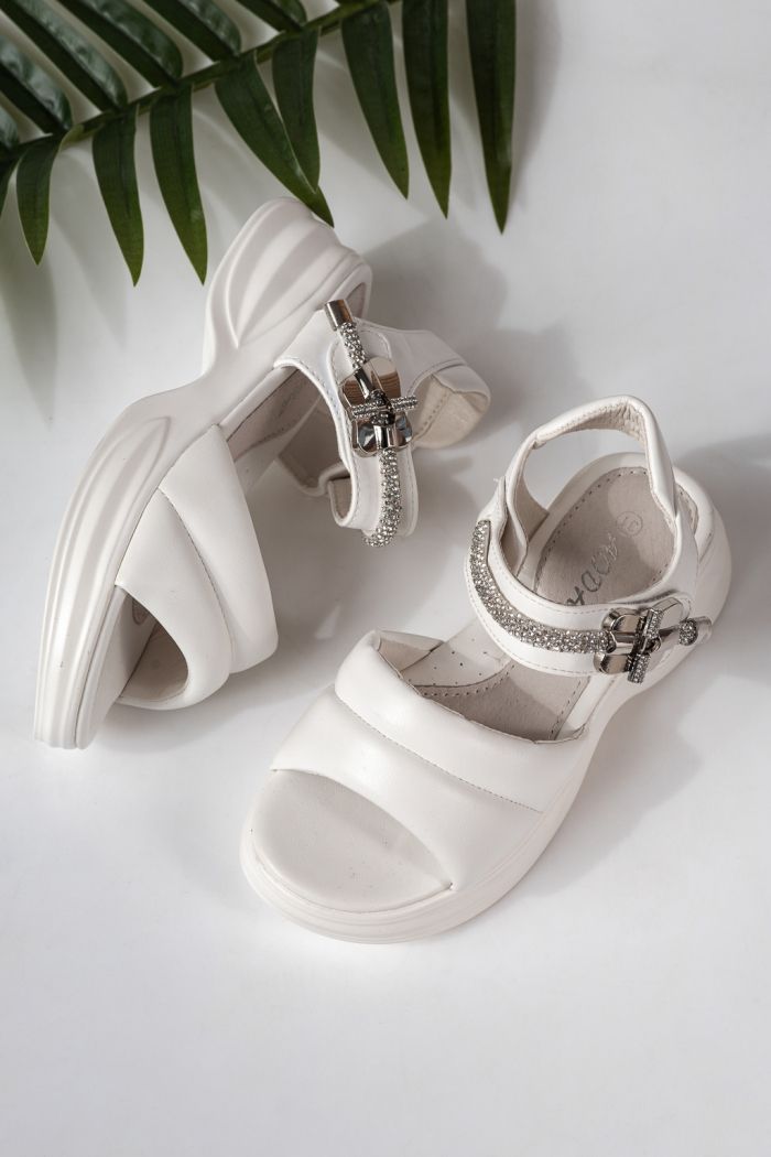 Sandale copii albe din piele ecologica Flori #24947