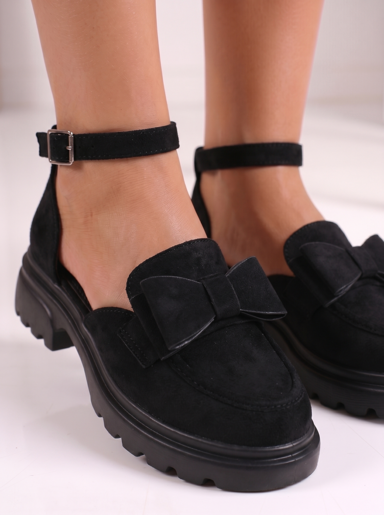 Pantofi casual dama negri din piele ecologica intoarsa Maris #24995