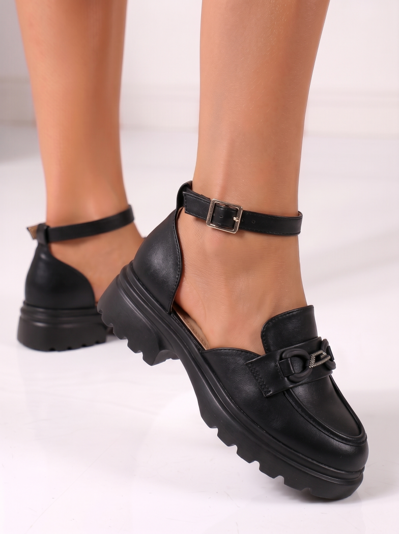 Pantofi casual dama negri din piele ecologica Azura #24991