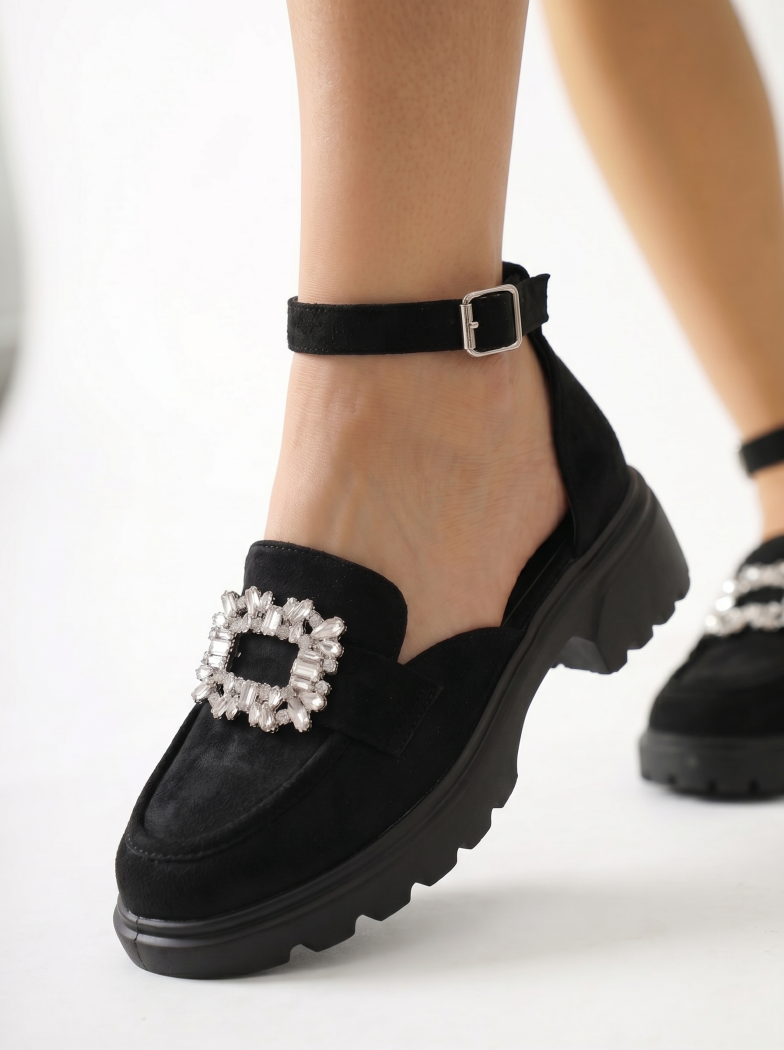 Pantofi casual dama negri din piele ecologica intoarsa Naomi #24989