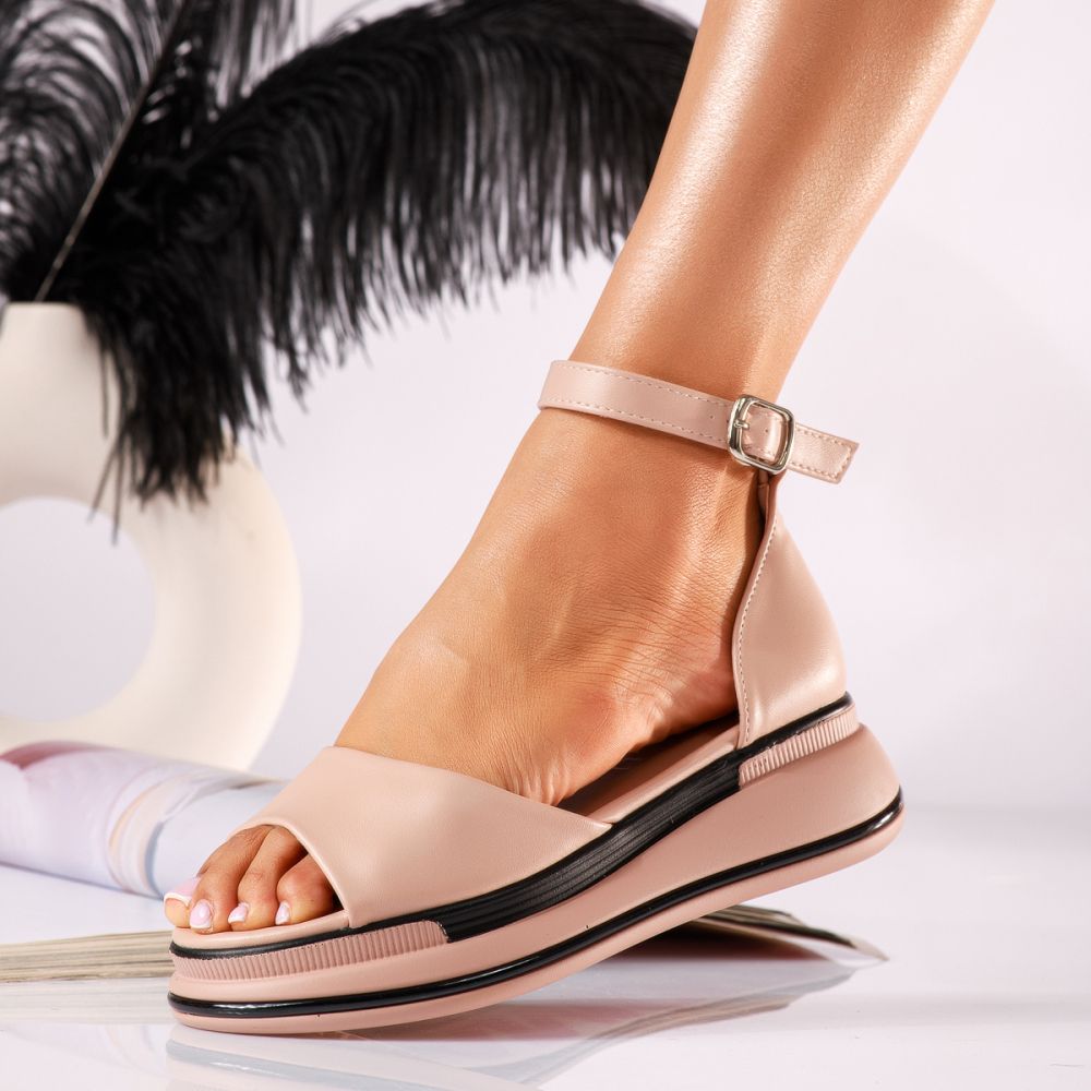 Sandale cu platforma dama roz din piele ecologica Jamie #25069