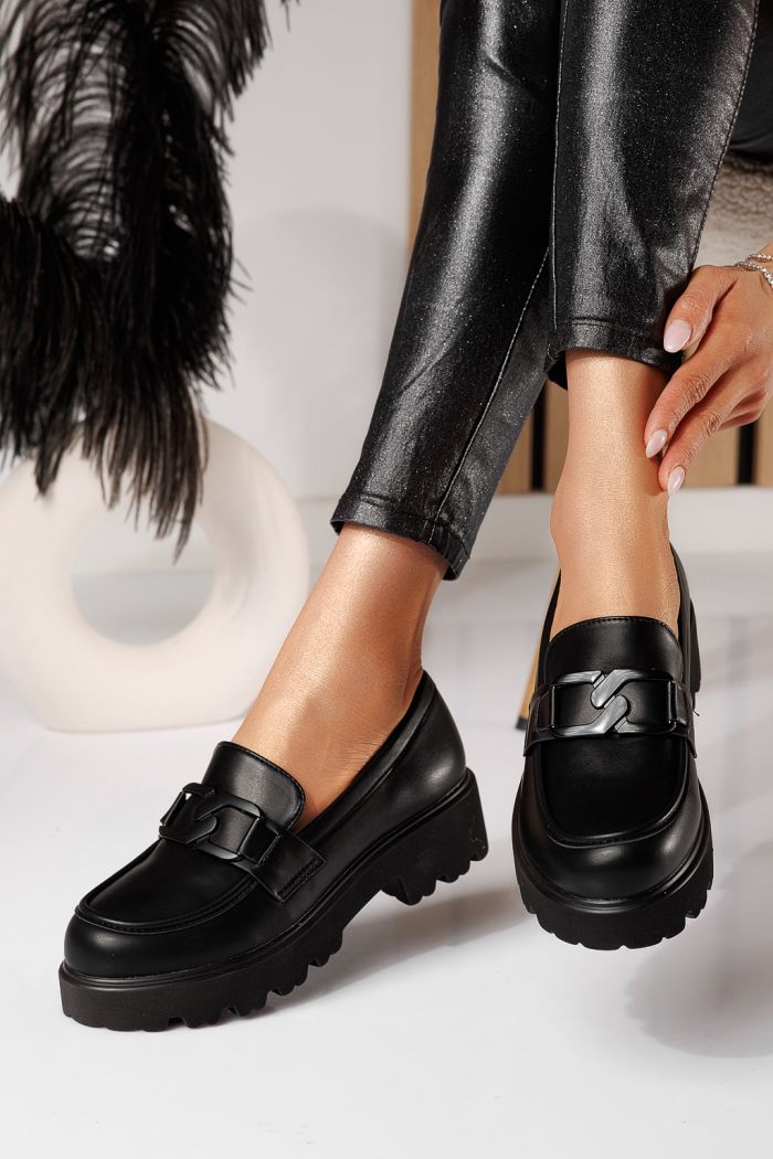 Pantofi casual dama negri din piele ecologica Elara #25128