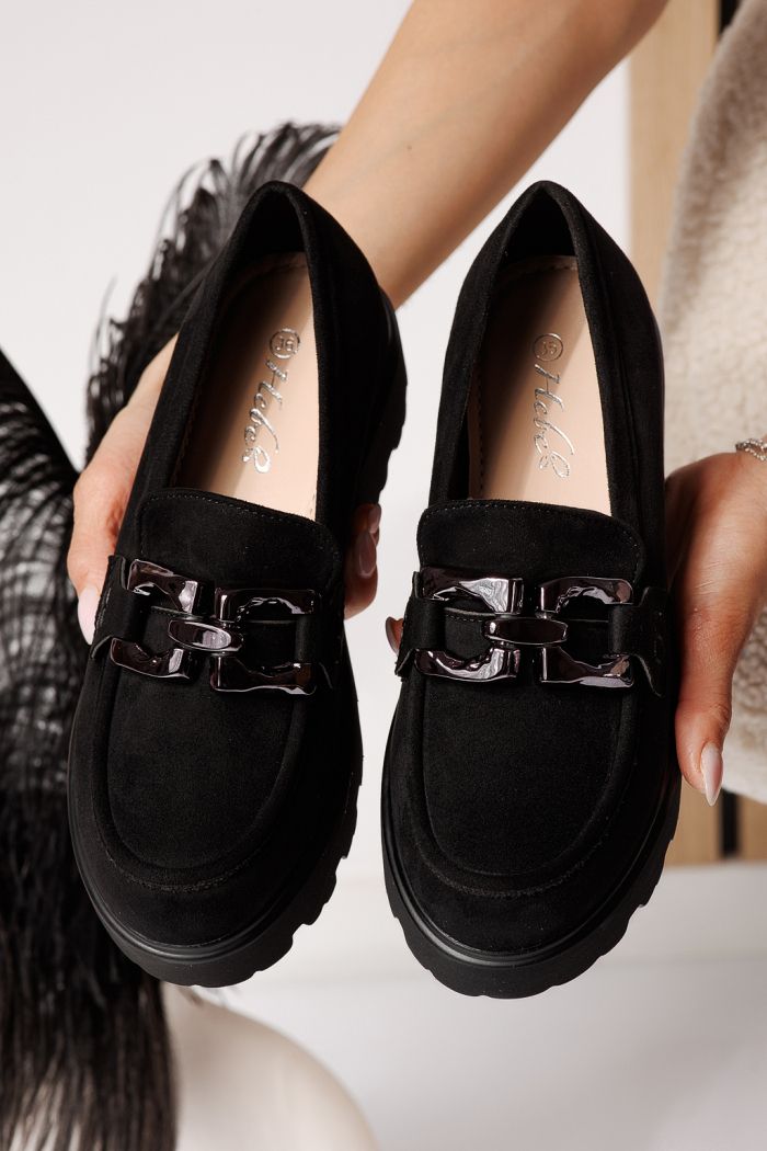 Pantofi casual dama negri din piele ecologica intoarsa Thalia #25131