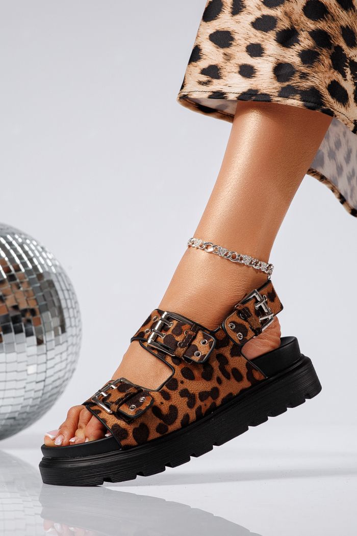 Sandale cu platforma dama leopard din piele ecologica intoarsa Amara #25228