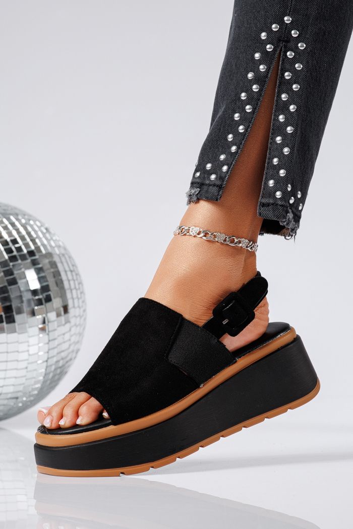 Sandale cu platforma dama negre din piele ecologica intoarsa Amelia #25232