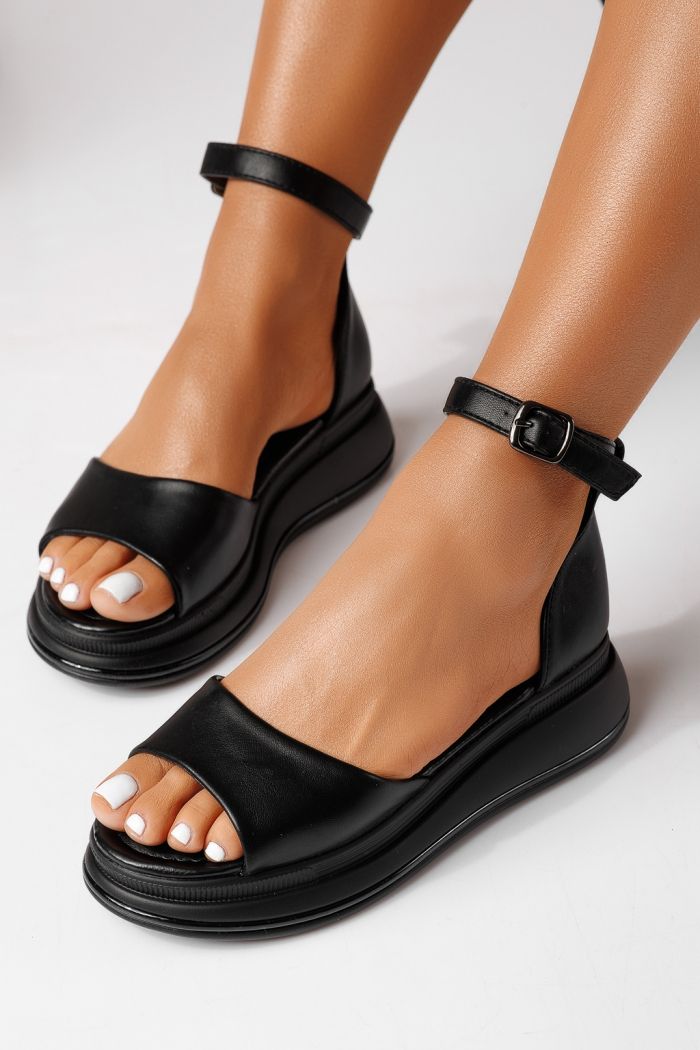 Sandale cu platforma dama negre din piele ecologica Jamie #25067