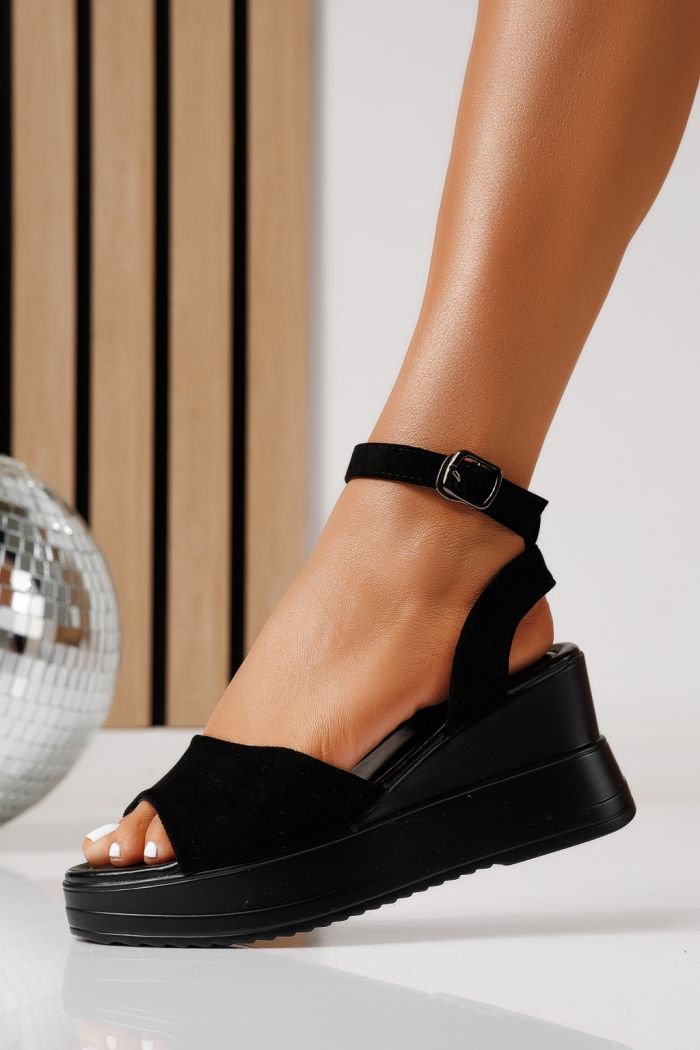 Sandale cu platforma dama negre din piele ecologica intoarsa Astrid #25073
