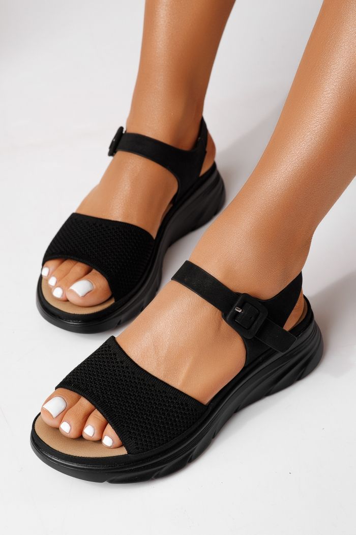Sandale cu platforma dama negre din material textil Lidia #25037