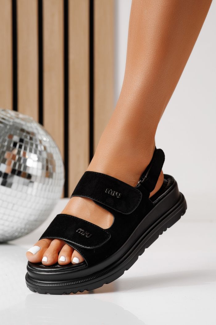 Sandale cu platforma dama negre din piele ecologica intoarsa Cleo #25082