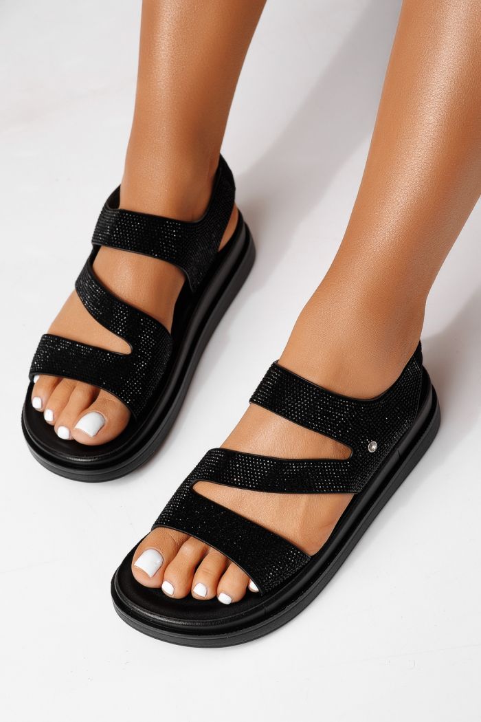 Sandale cu talpa joasa dama negre din piele ecologica Azura #25122