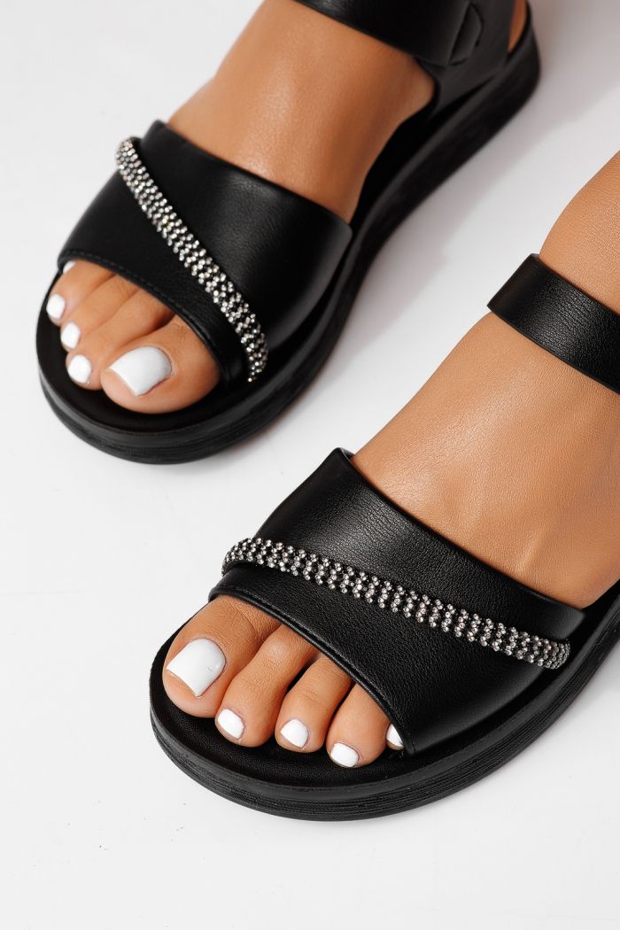 Sandale cu talpa joasa dama negre din piele ecologica Liora #25123