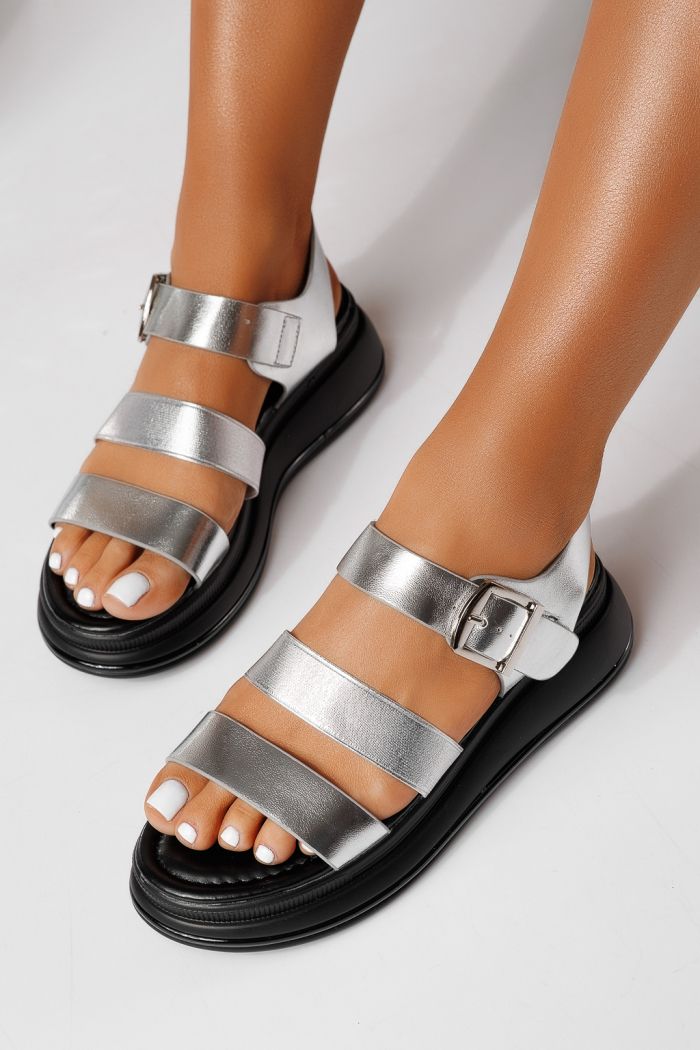 Sandale cu platforma dama argintii din piele ecologica Calista #25080