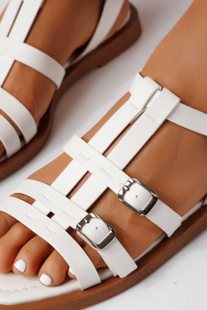 Sandale cu talpa joasa dama albe din piele ecologica Azura #25164