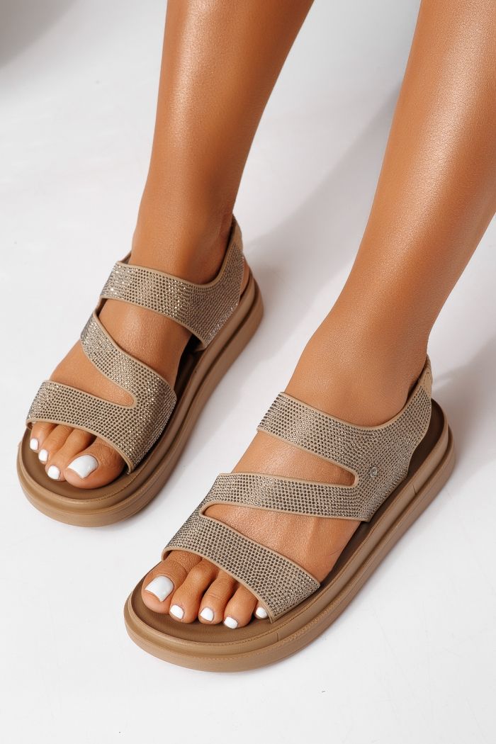 Sandale cu talpa joasa dama bej din piele ecologica Azura #25121