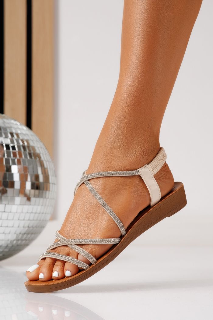 Sandale cu talpa joasa dama bej din piele ecologica Eva #25184