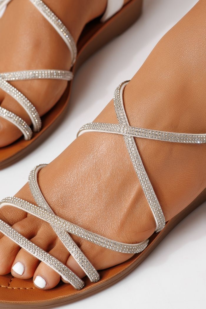 Sandale cu talpa joasa dama albe din piele ecologica Eva #25185