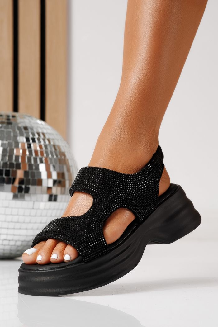 Sandale cu platforma dama negre din piele ecologica intoarsa Beatriz #25203