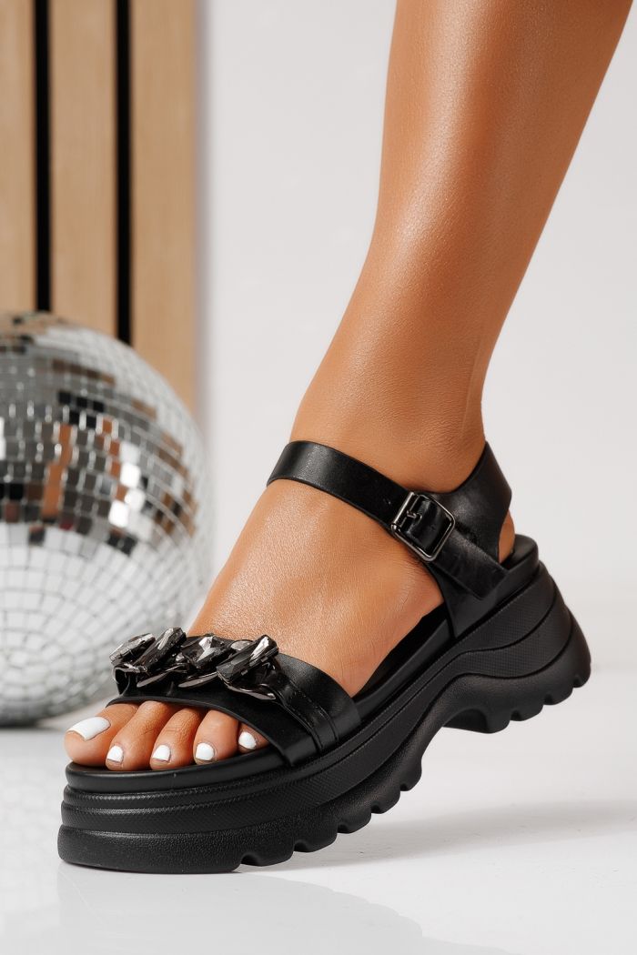 Sandale cu platforma dama negre din piele ecologica Celia #25209