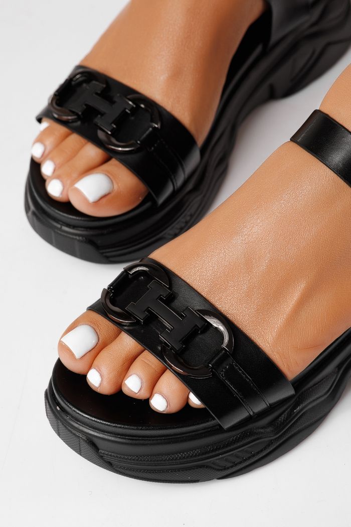 Sandale cu platforma dama negre din piele ecologica Clara #25212