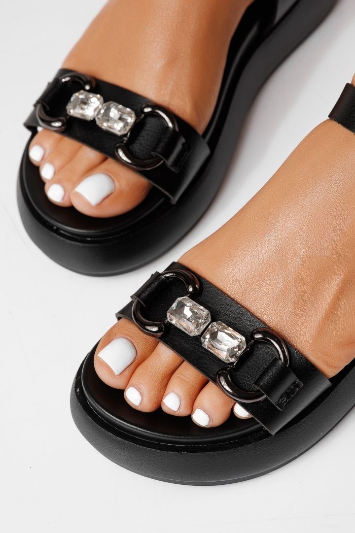 Sandale cu platforma dama negre din piele ecologica Mireia #25221