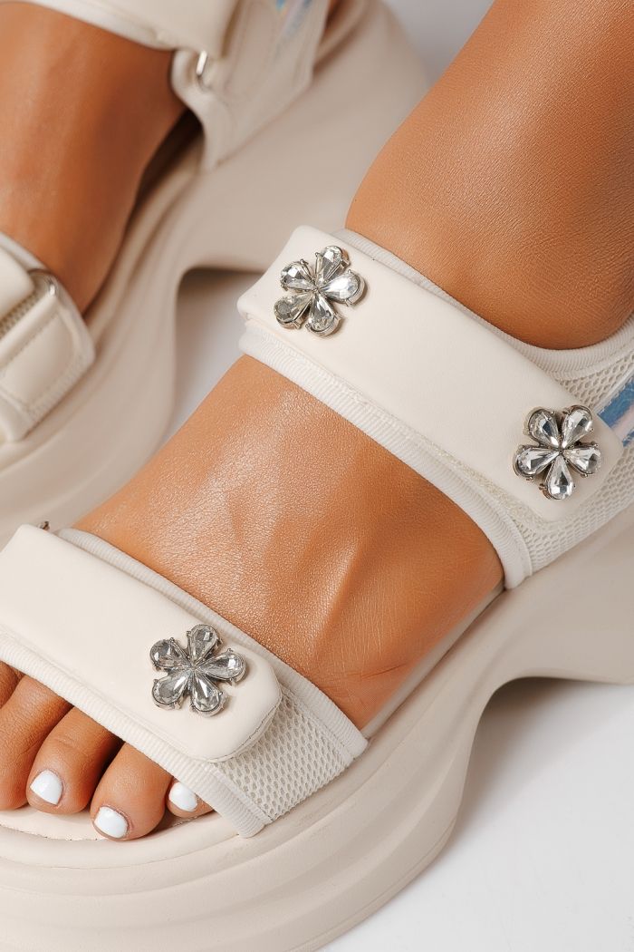 Sandale cu platforma dama bej din piele ecologica Anais #25195