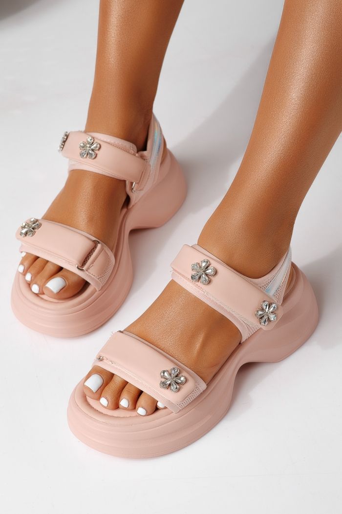 Sandale cu platforma dama roz din piele ecologica Anais #25196