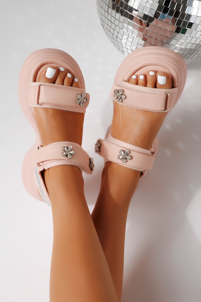 Sandale cu platforma dama roz din piele ecologica Anais #25196