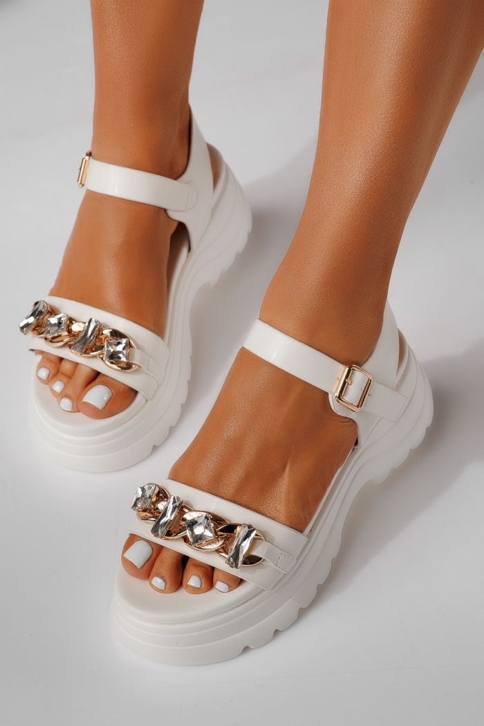 Sandale cu platforma dama albe din piele ecologica Celia #25211
