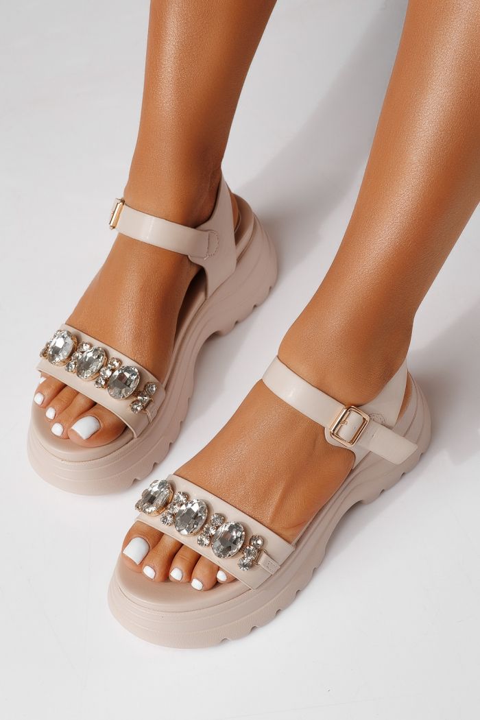 Sandale cu platforma dama bej din piele ecologica Isabel  #25219