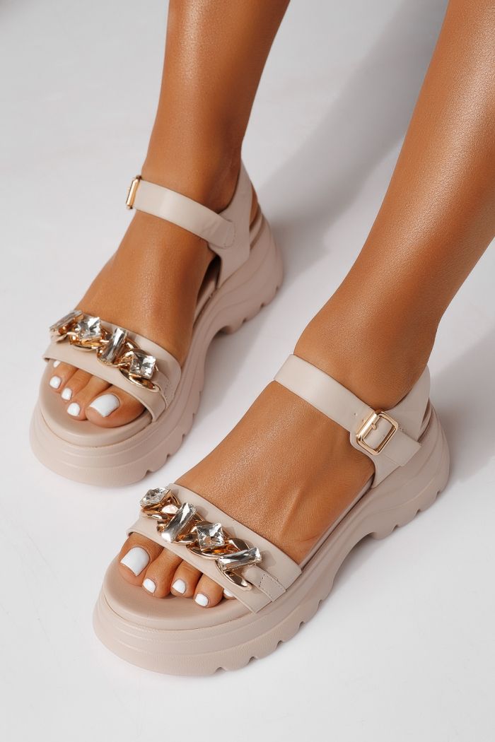 Sandale cu platforma dama bej din piele ecologica Celia #25210