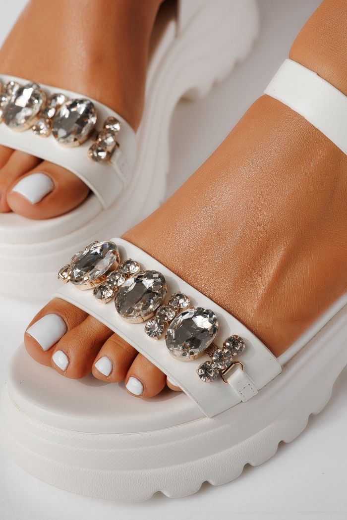 Sandale cu platforma dama albe din piele ecologica Isabel  #25220