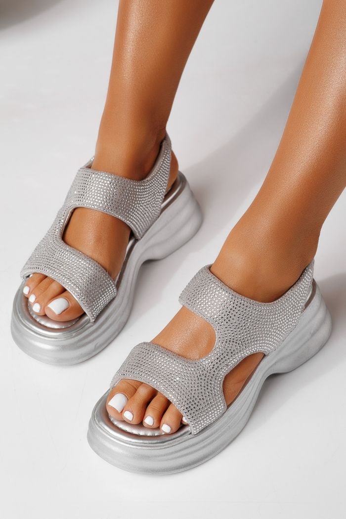 Sandale cu platforma dama gri din piele ecologica intoarsa Beatriz #25202