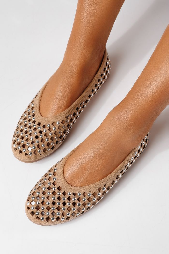 Balerini dama bej din piele ecologica Diamond #25117