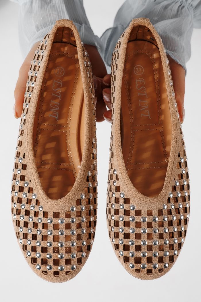 Balerini dama bej din piele ecologica Diamond #25117